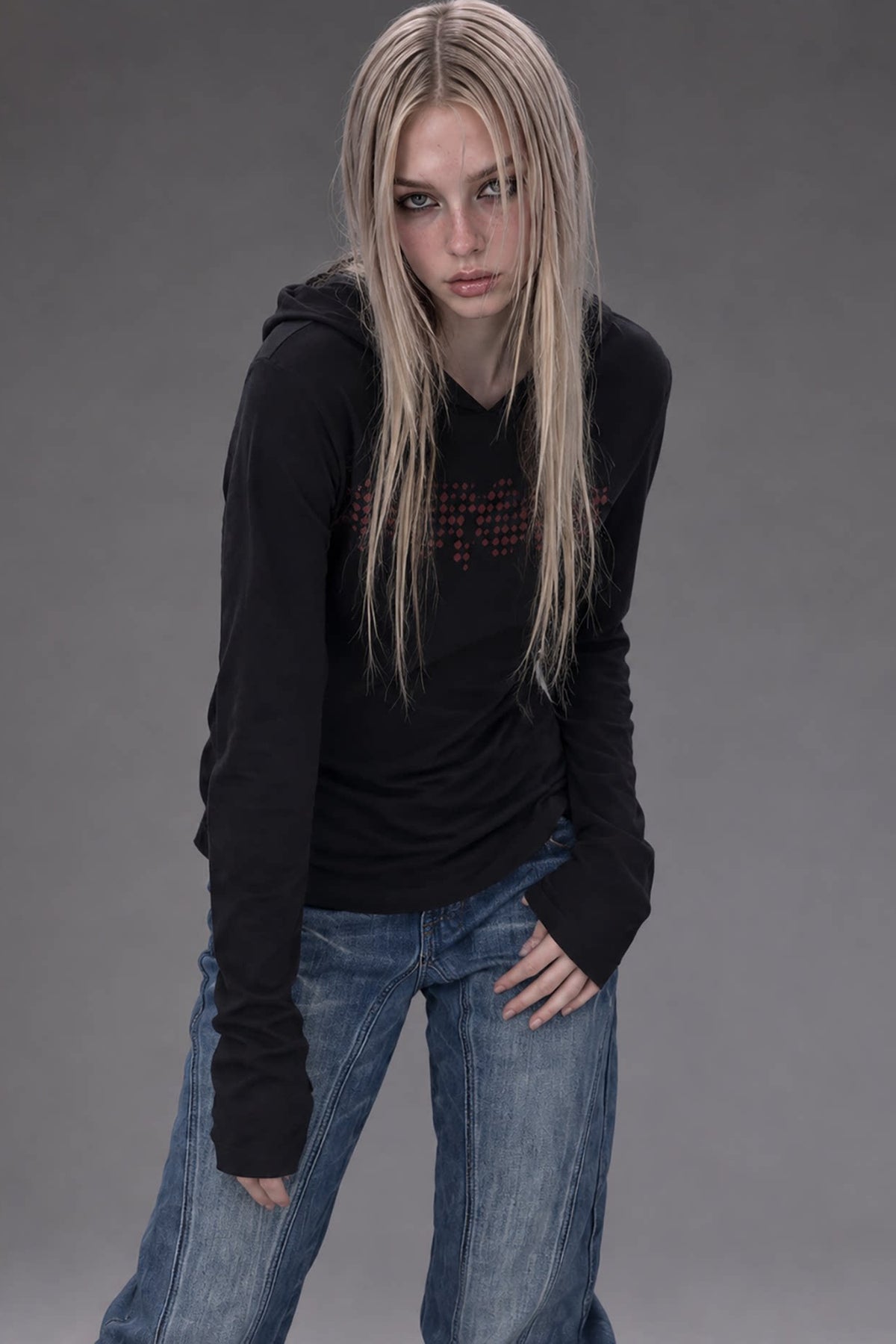 Black Lace Back Hooded Sweatshirt