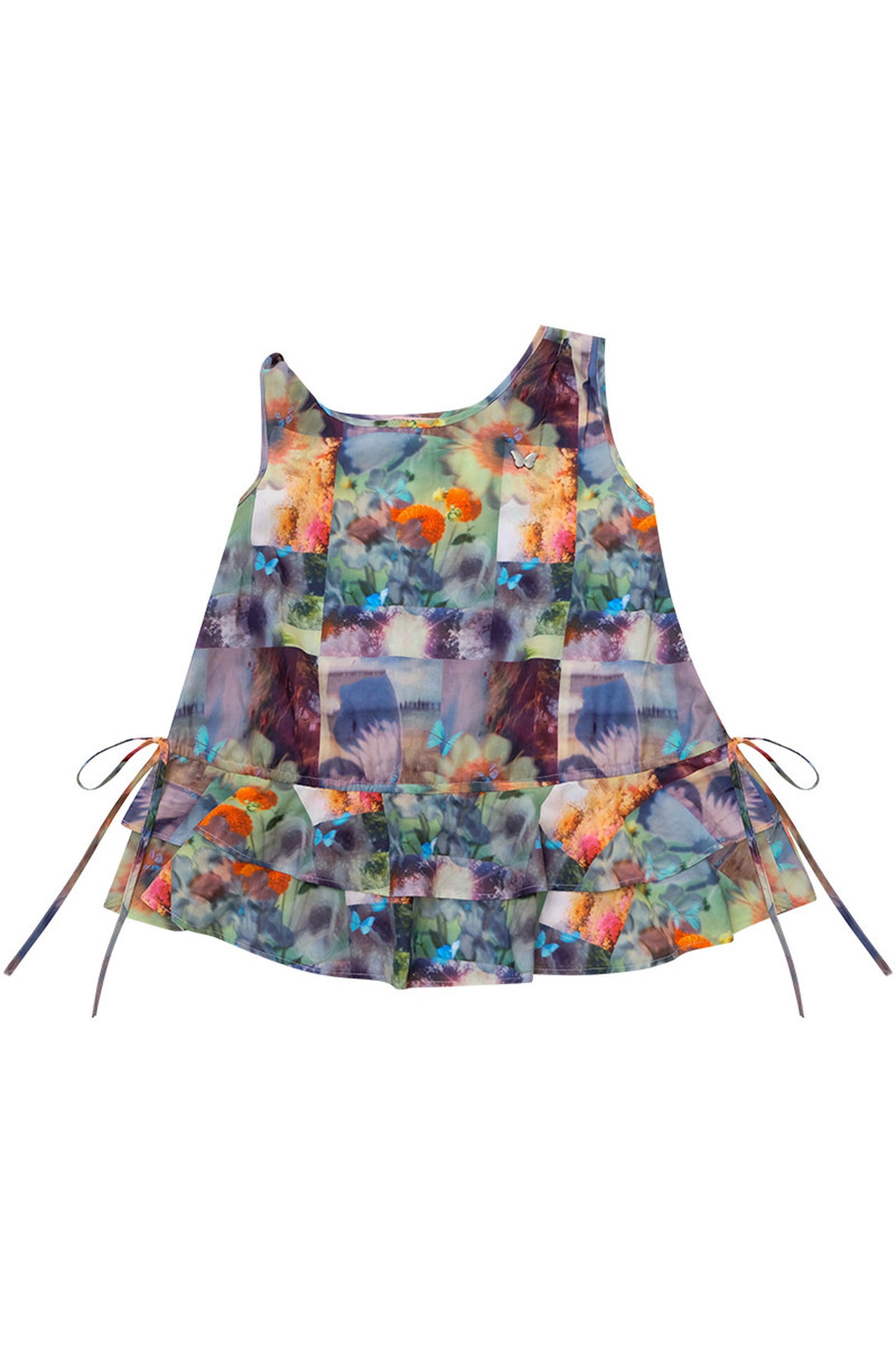 Haut à volants motif tournesol artistique