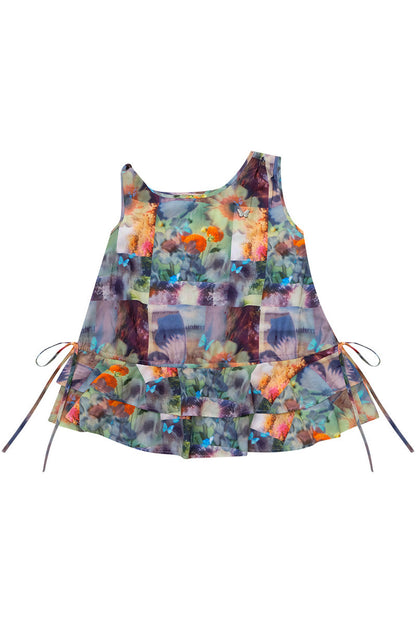 Haut à volants motif tournesol artistique