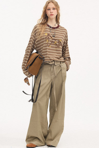 Striped Patchwork Straight-Leg Pants