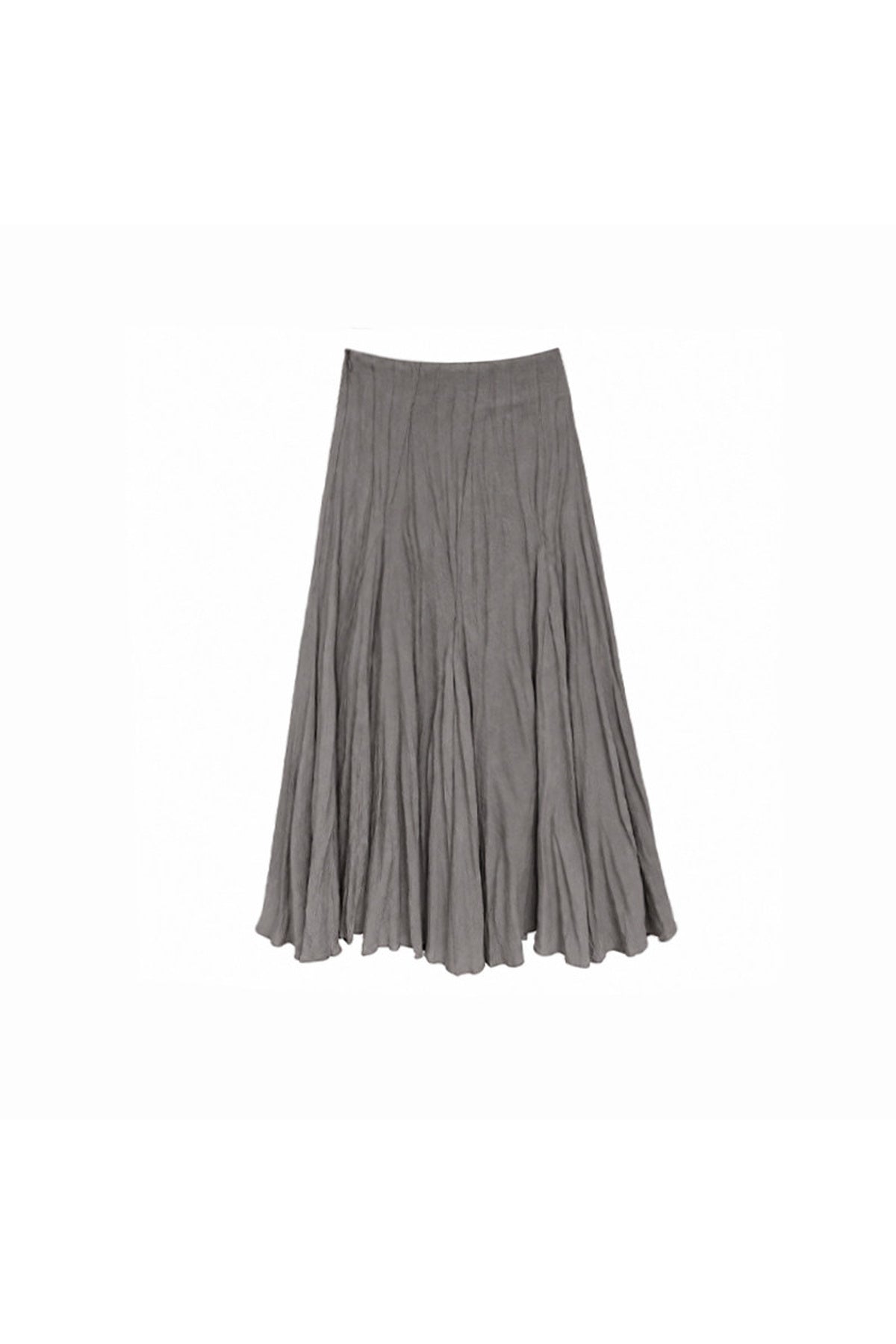 Deep Gray Wrinkled A-Line Midi Skirt