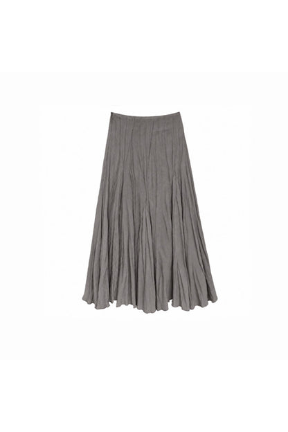 Deep Gray Wrinkled A-Line Midi Skirt