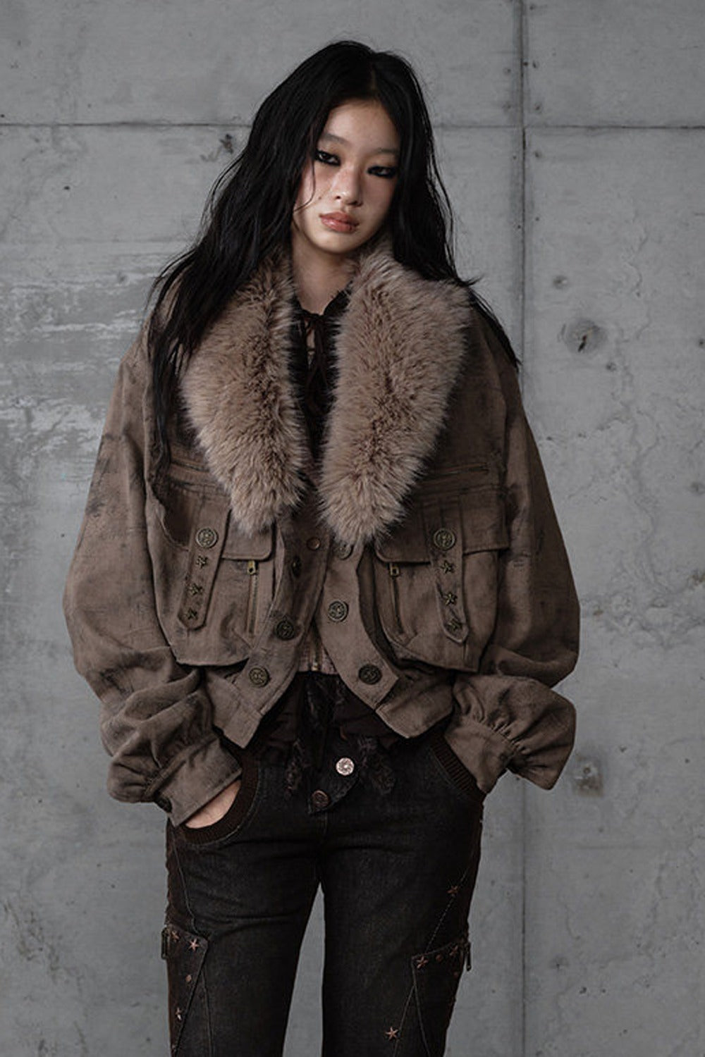 Loose Distressed Plaid Patchwork Jacket
