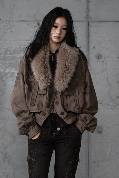 Loose Distressed Plaid Patchwork Jacket