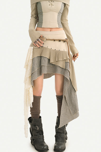 Layered Patchwork Asymmetrical Skirt