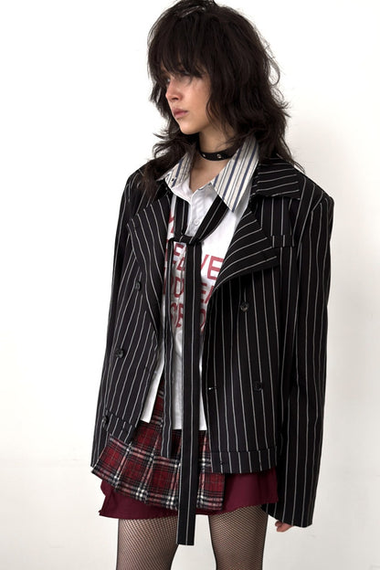 Punk Lace-Up Striped Blazer