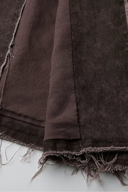 Red-Brown Quilted Embroidered Long Hooded Trench Coat
