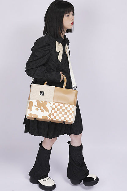 Y2K Leather Contrast Tote Bag