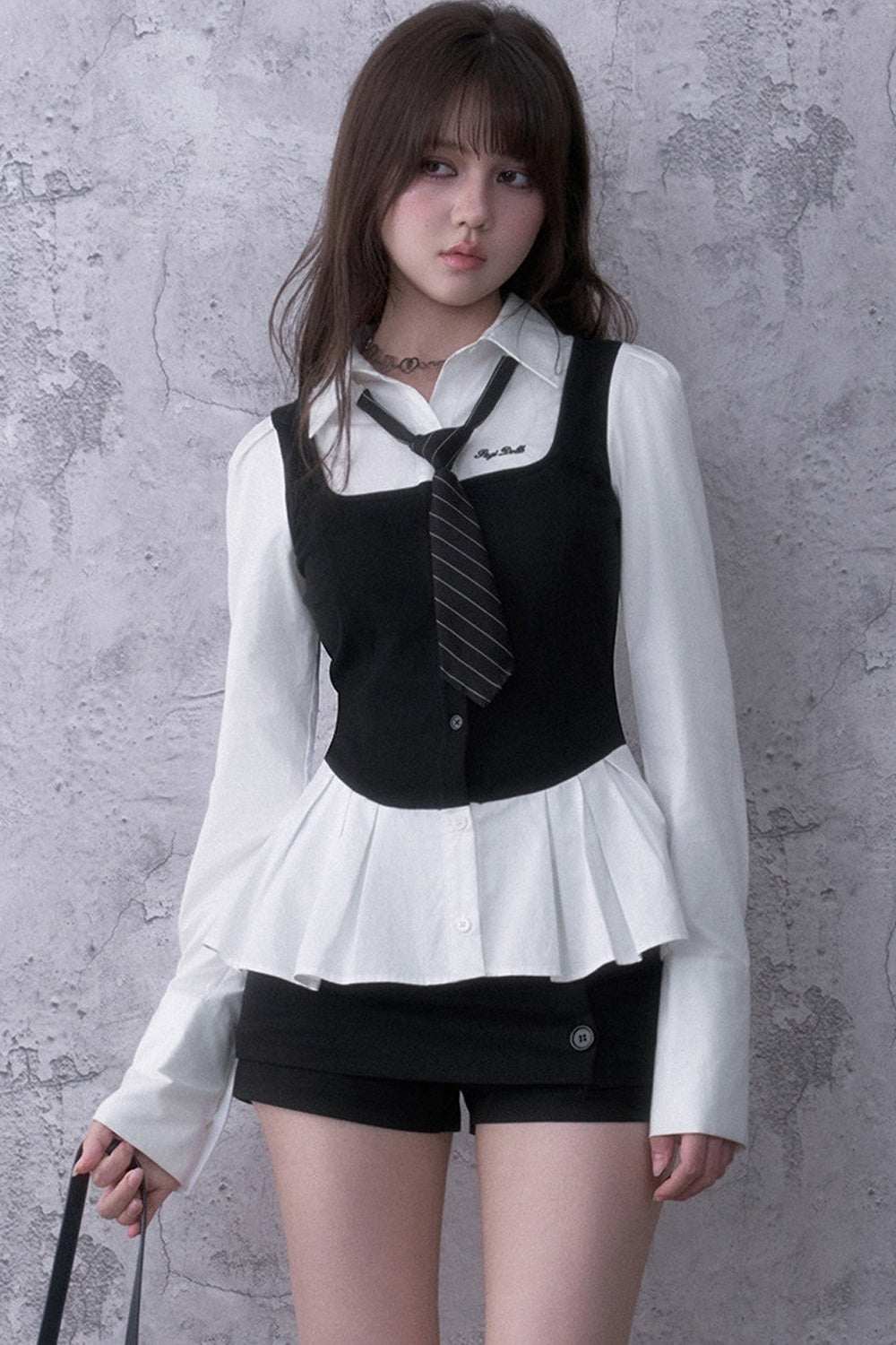 Black White Layered-Look Shirt Set-Up