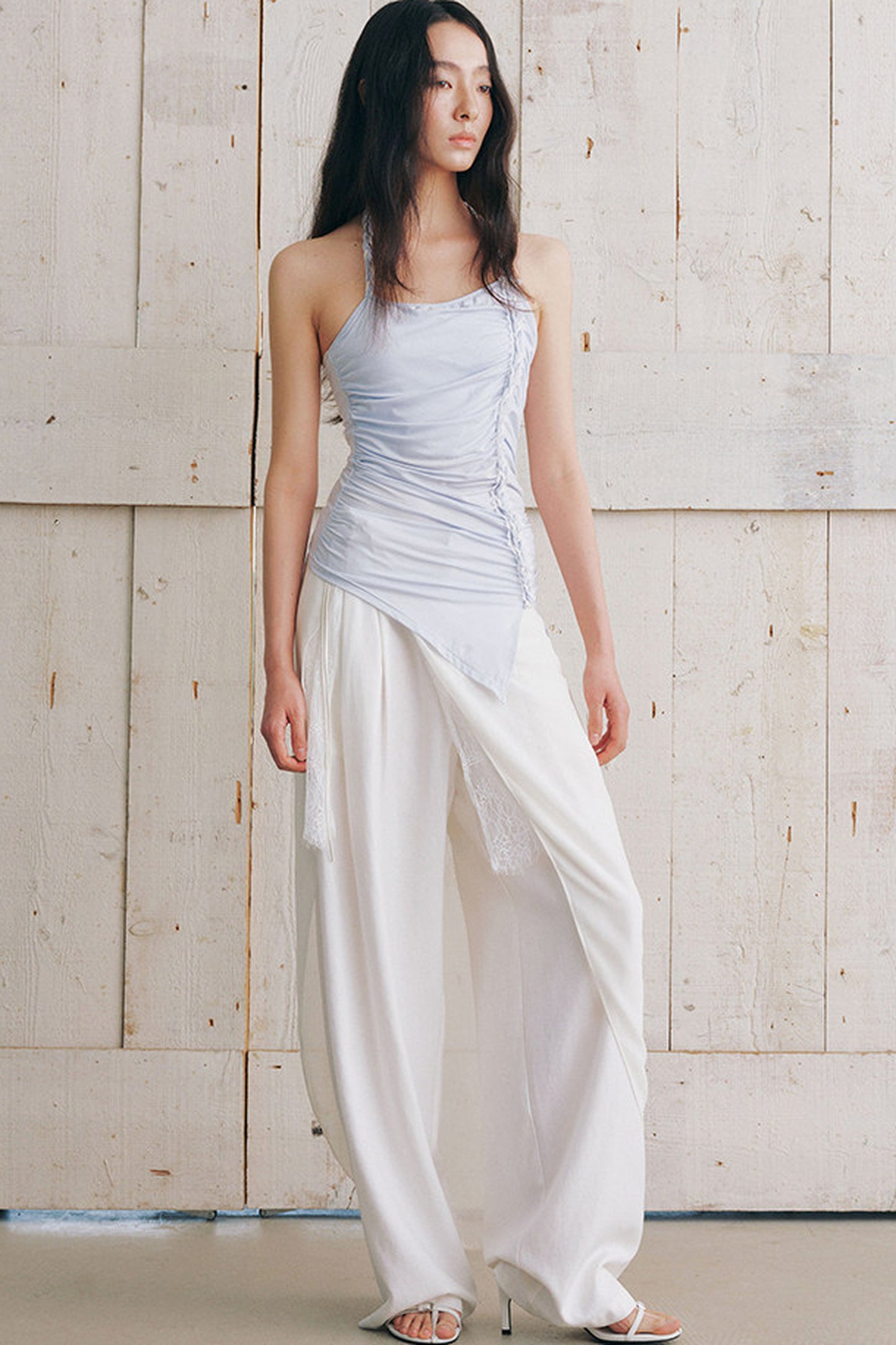 Side Ruched Braided Halter Top