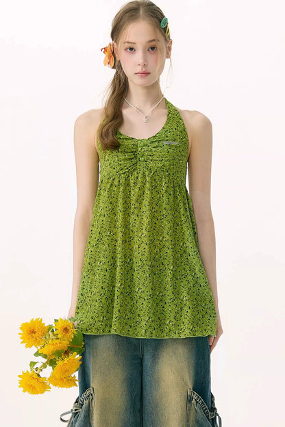 Green Floral Halter Top