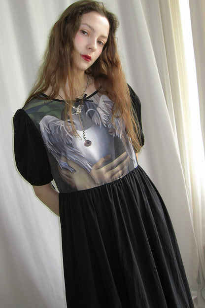 Tempera Oil Painting Print Short-Sleeved Dress