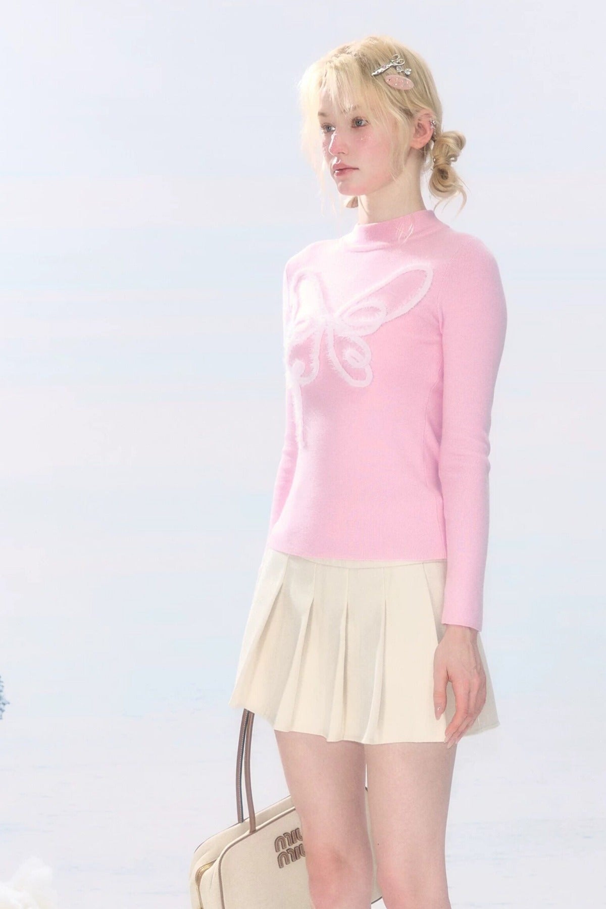 Pleated High Waist Woolen Skirt