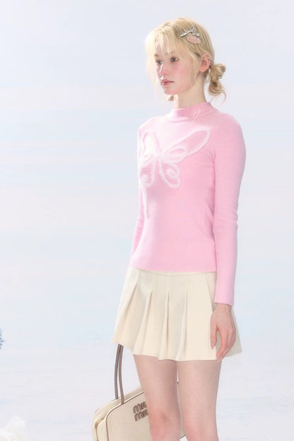 Pleated High Waist Woolen Skirt
