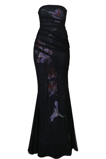 New Chinese Style Printed Mesh Dress