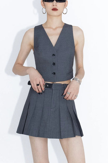 Blazer grigio scuro con scollo a V e schiena scoperta