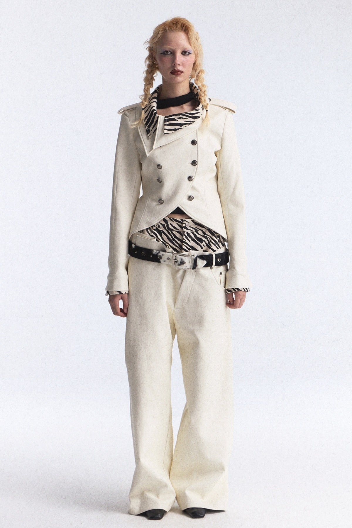 Zebra Print Patchwork Asymmetrical Double-Breasted Jacket