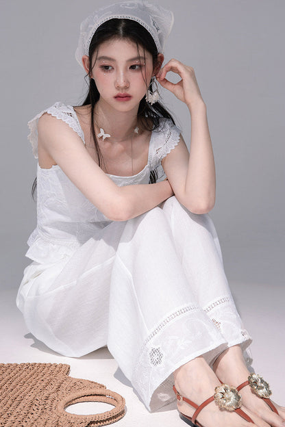 Moon White Lace Top Pants Set-Up