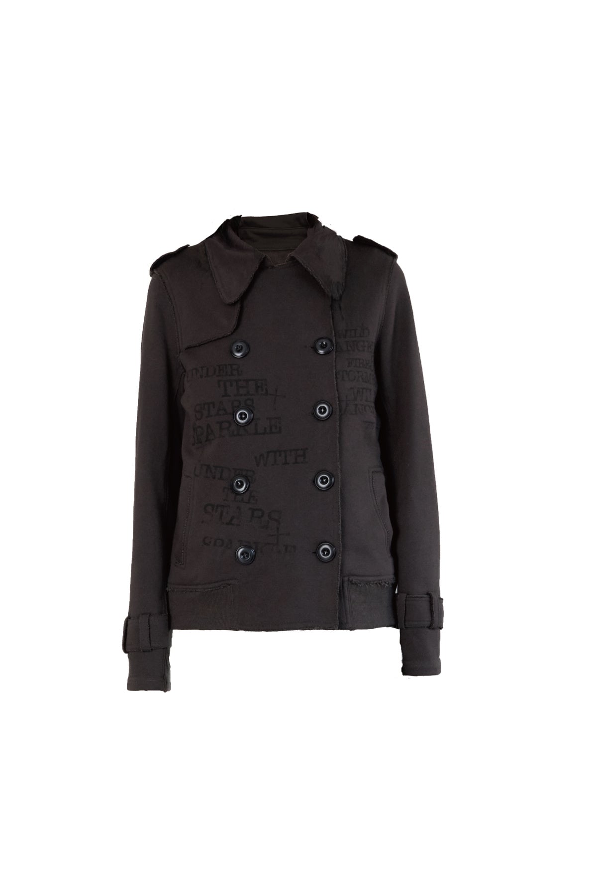Trench Style Printed Unhemmed Double-Breasted Jacket