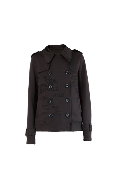 Trench Style Printed Unhemmed Double-Breasted Jacket