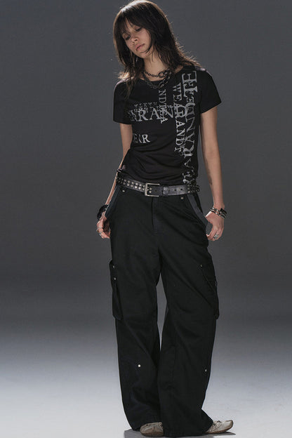 Silver Glitter Letter Print Short-Sleeve T-Shirt