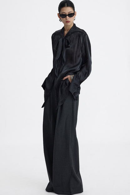 Pleated Pinstripe Wide-Leg Trousers