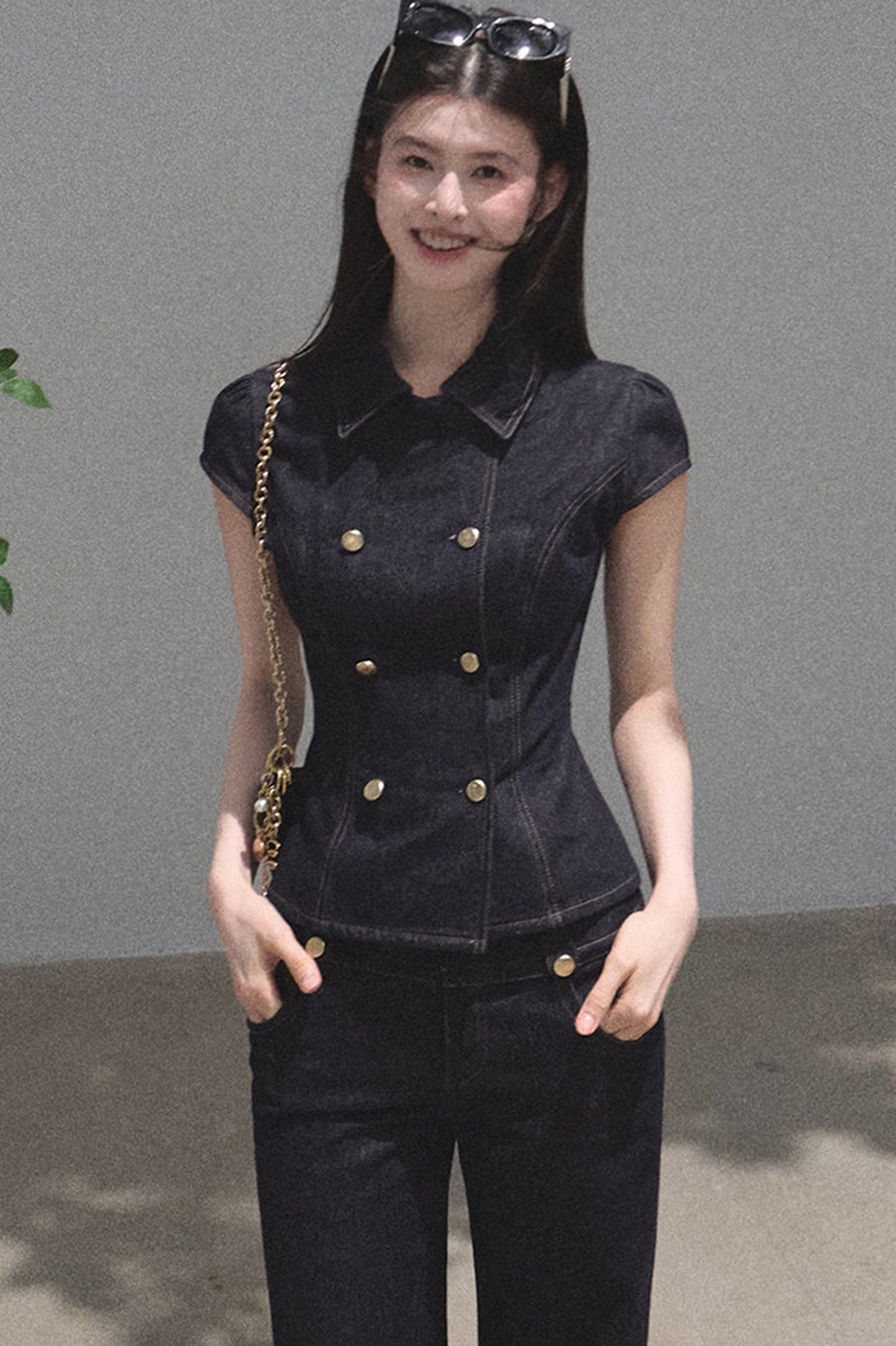 Retro Denim Waist-Cinching Dress Set-Up