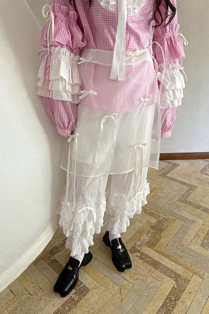 Transparent Doll Print Bowknot Apron Skirt