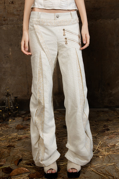 Double Waistband Lace Patchwork Pants