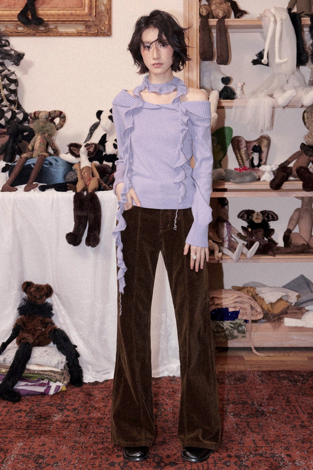 Brown Corduroy Micro-Flared Pants