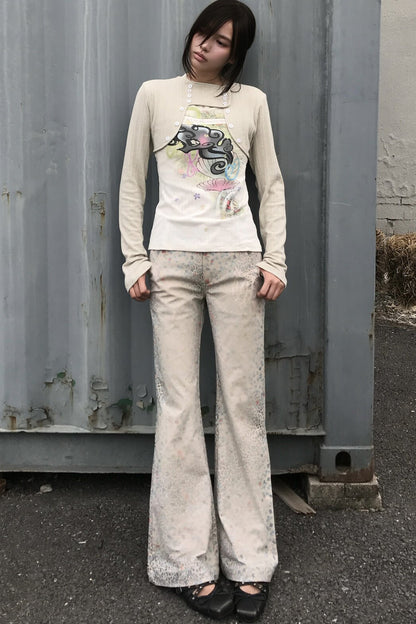 Leopard Floral Print Flared Pants