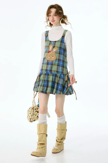 Plaid Rabbit Applique Dress