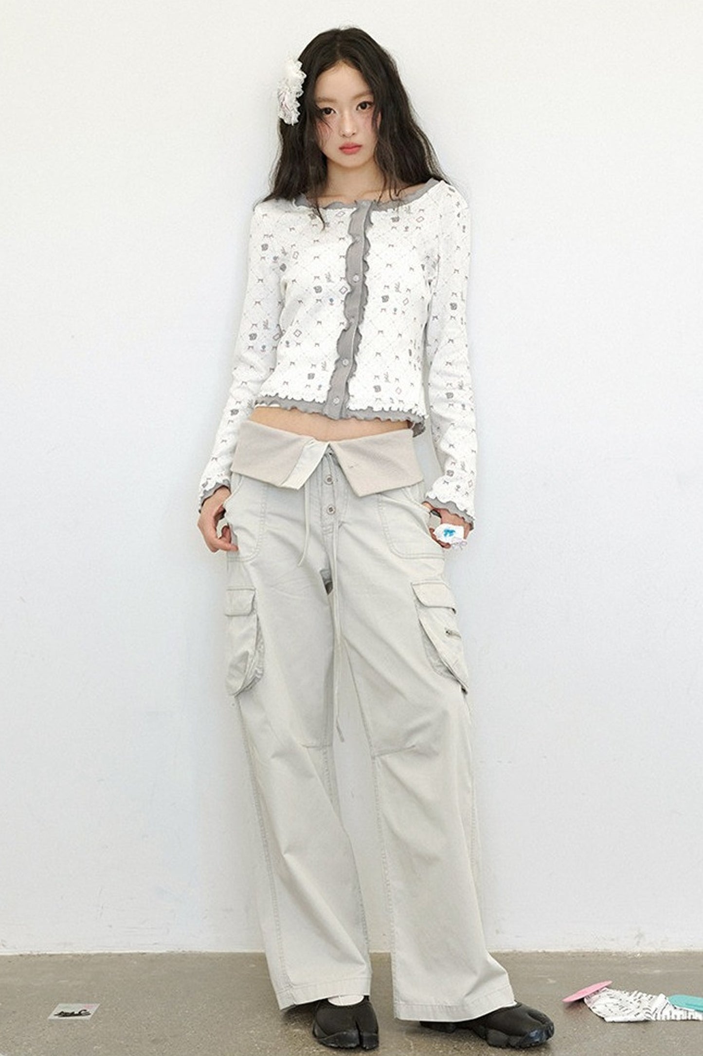 Cardigan in maglia a maniche lunghe con stampa bicolore
