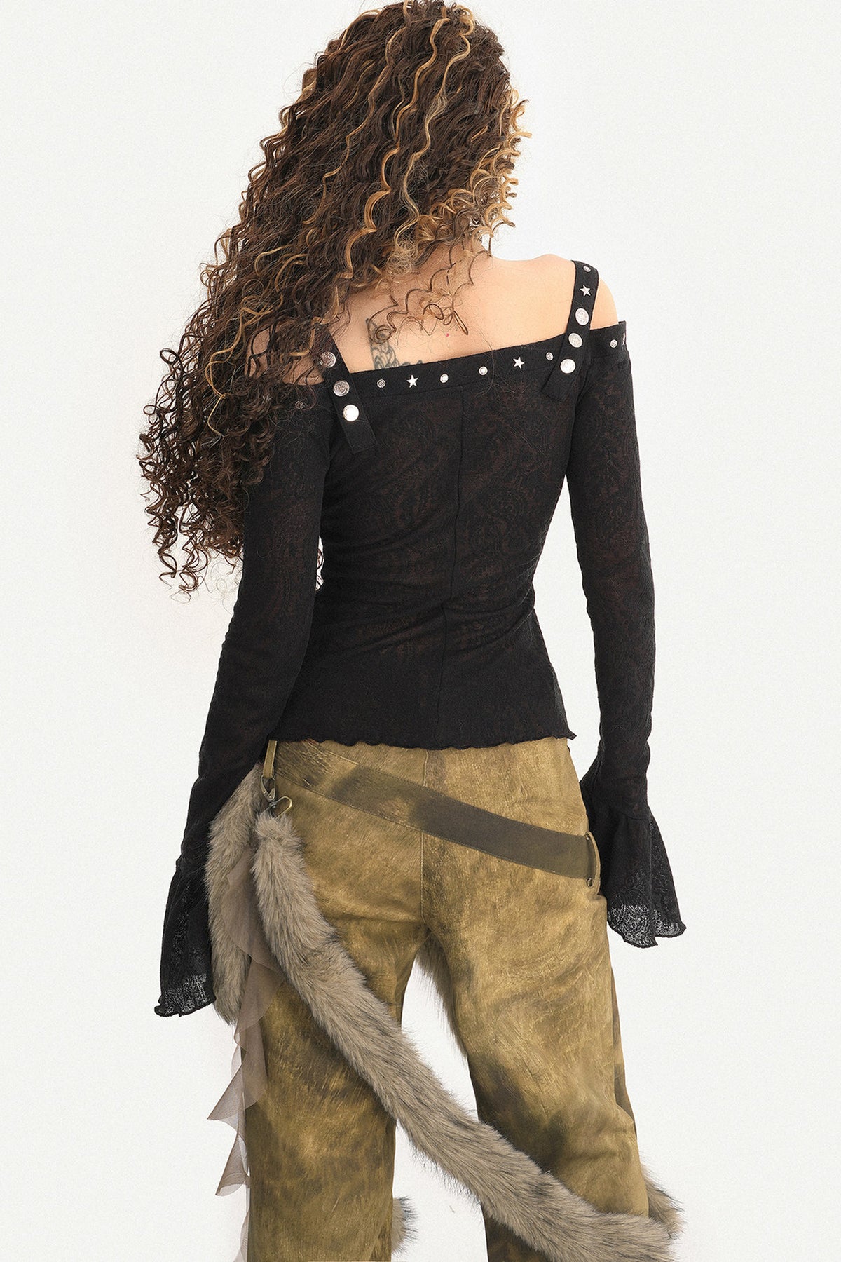 Y2K Studded Off-Shoulder Shirt