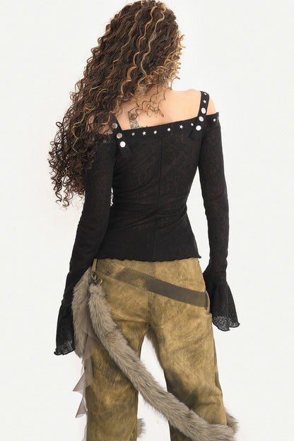 Y2K Studded Off-Shoulder Shirt