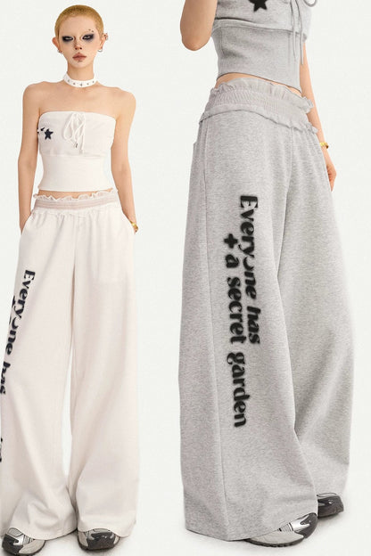 Letter Print Wide-Leg Pants