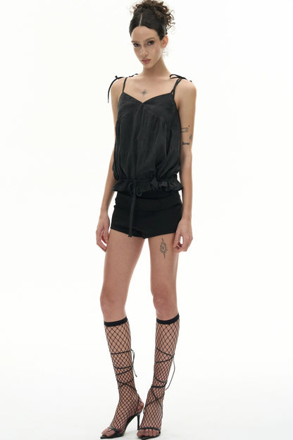 Slightly Glossy Loose Waist-Tie Camisole