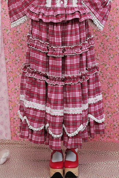Pink Plaid Ruffle Skirt