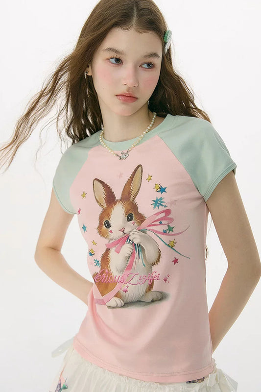 Retro Rabbit Print Top