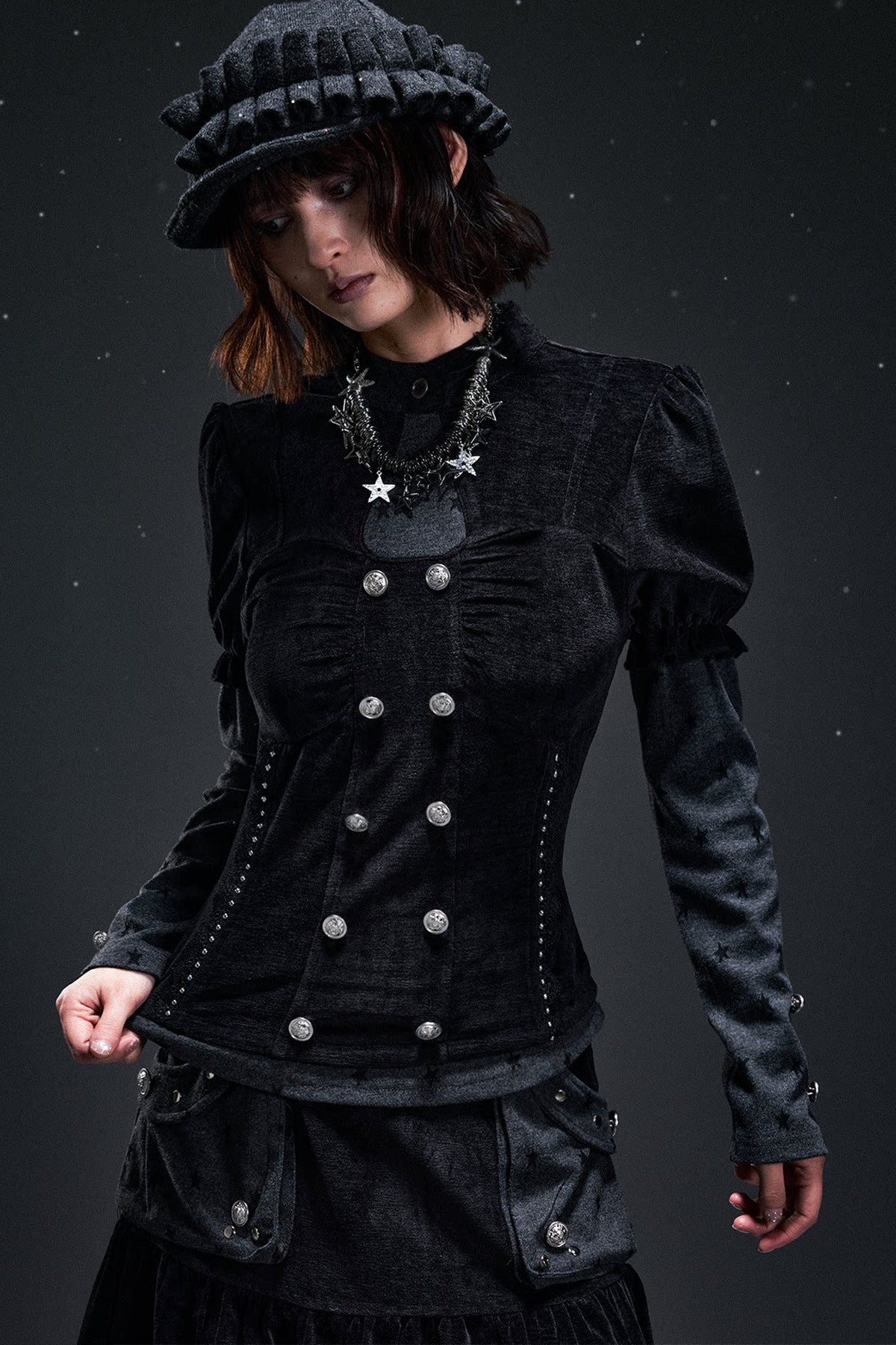 Double-Breasted Light Corduroy Patchwork Top