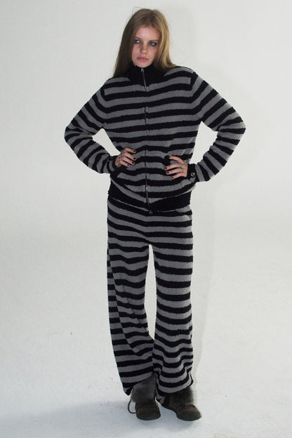 Striped Zip Cardigan and Pants Set