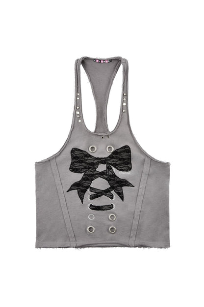 Studded Lace Bow Vest