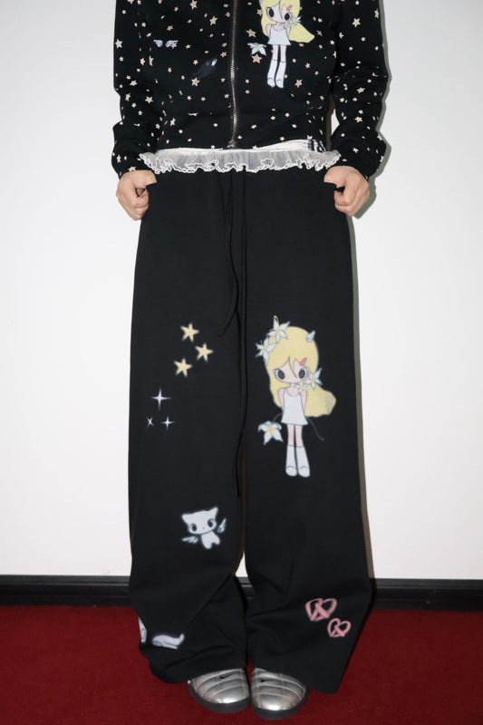 Illustration Print Drawstring Sweatpants