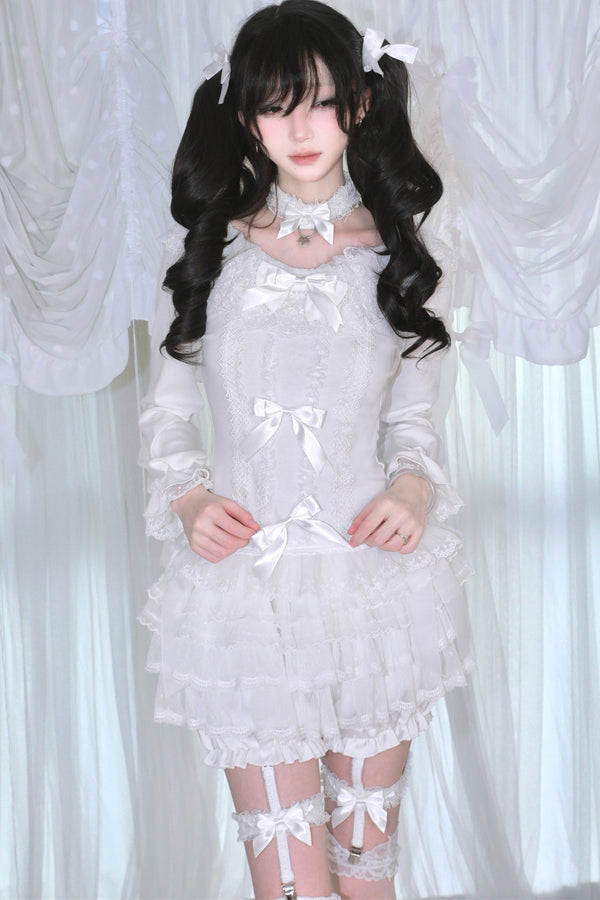 Multi-Layered Lace Bow Long Sleeve T-Shirt