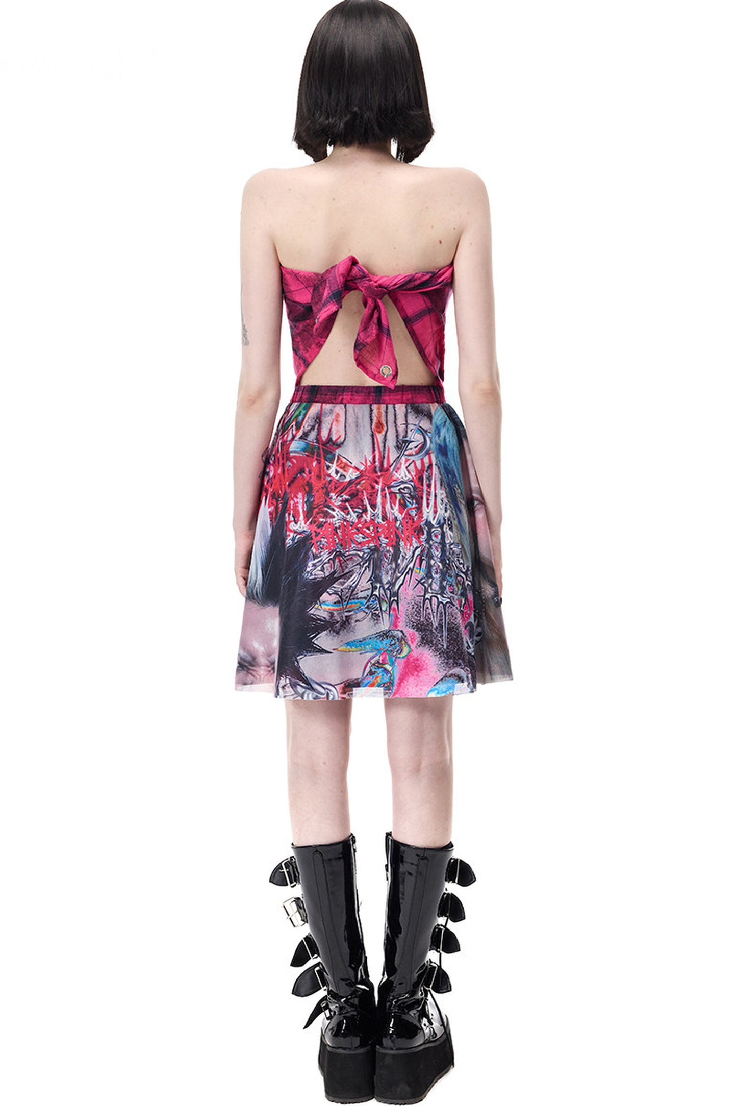 Y2K rosa karierter Rock
