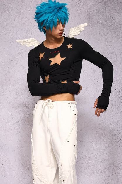 Angel Wings Star Cutout Long-Sleeve Top