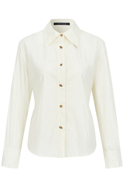 Completo camicia con colletto alla coreana plissettata 3D e gonna