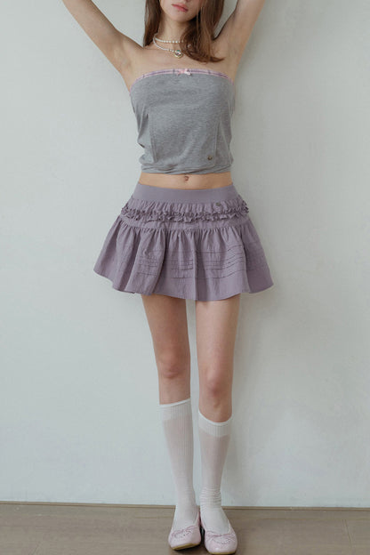 Gray Pink Plaid Bow Tube Top