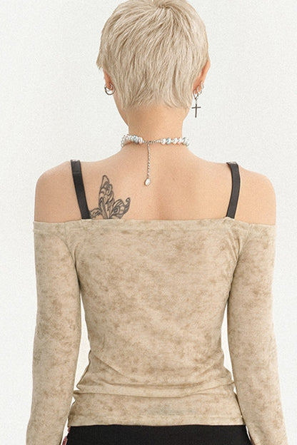 Retro Patchwork Off-Shoulder Blouse