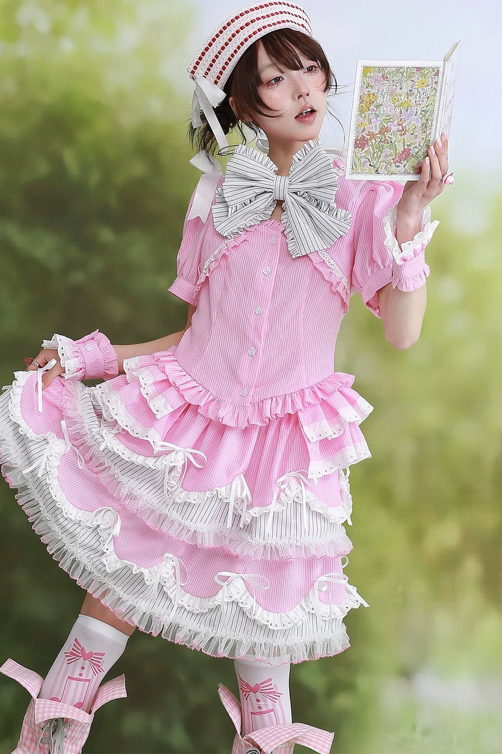 Pink Striped Puffy Skirt